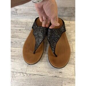 FITFLOP  BANDA GLITZ BLACK TOE THONGS SANDALS Size 9 EUC Summer Beach Resort